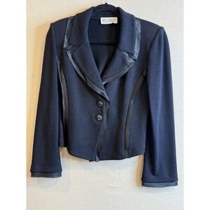 St. John Collection Knit Navy w/ Black Trim Bolero Jacket Size Small - EC